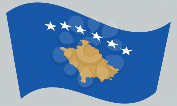 Kosovan national official flag. Patriotic symbol, banner, element, background. Correct colors. Flag of Kosovo waving on gray background, vector