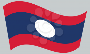 Laotian national official flag. Patriotic symbol, banner, element, background. Correct colors. Flag of Laos waving on gray background, vector