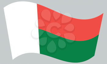Madagascar national official flag. African patriotic symbol, banner, element, background. Correct colors. Flag of Madagascar waving on gray background, vector
