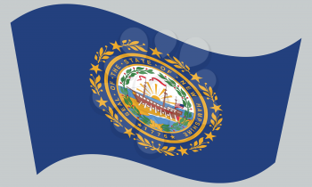 New Hampshirite official flag, symbol. American patriotic element. USA banner. United States of America background. Flag of the US state of New Hampshire waving on gray background, vector