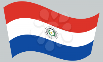 Paraguayan national official flag. Patriotic symbol, banner, element, background. Correct colors. Flag of Paraguay waving on gray background, vector