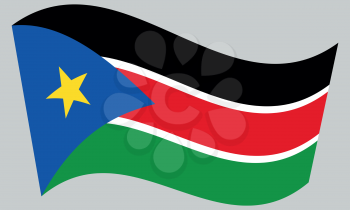 South Sudanese national official flag. African patriotic symbol, banner, element, background. Correct colors. Flag of South Sudan waving on gray background, vector