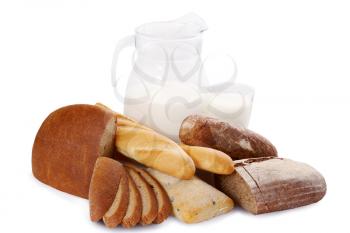 still life of different types of bread and milk