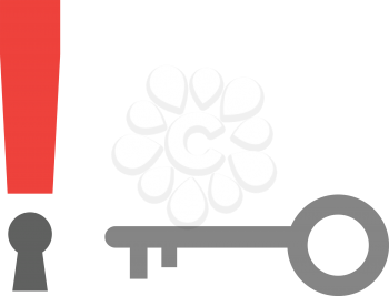 Red exclamation mark keyhole vector and grey key.
