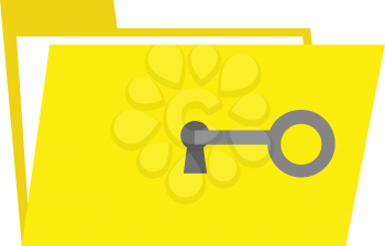 Vector grey key unlocking yellow folder with keyhole.