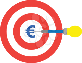 Vector red bullseye with blue euro and light bulb dart.