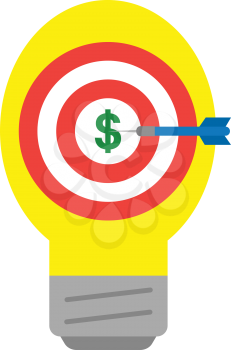 Vector red bullseye and yellow light bulb with green dollar and blue dart is in the center.