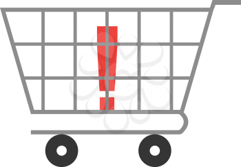 Vector red exclamation mark inside in grey shopping cart.
