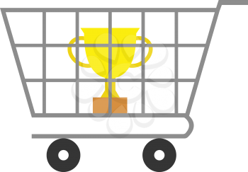 Vector yellow trophy inside in grey shopping cart.