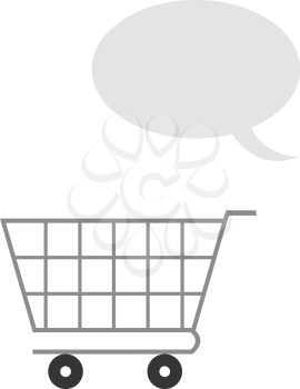 Vector grey shopping cart with grey speech bubble.