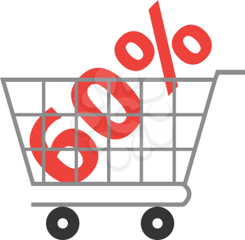 Vector red 60 percent symbol inside grey shopping cart.