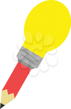 Vector red pencil with yellow light bulb tip.