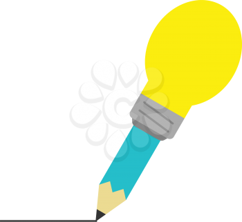 Vector turquoise pencil with yellow light bulb tip drawing line.