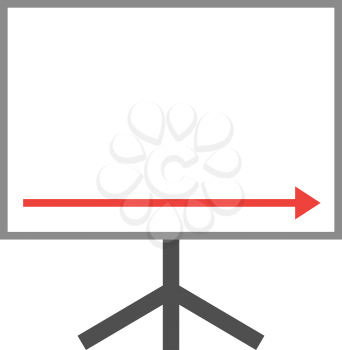 Vector white board with red arrow pointing right down.
