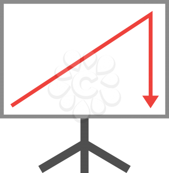 Vector white board with red arrow pointing up then down.