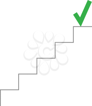 Vector green check mark on top of stairs.
