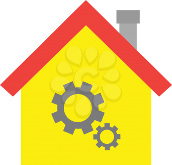 Vector red roofed yellow house icon with grey gears.