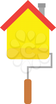 Vector paint roller brush painting house icon yellow.