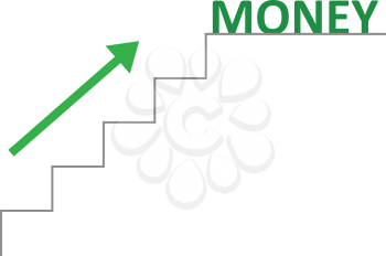 Vector grey line stairs with arrow pointing up and green money text on top.
