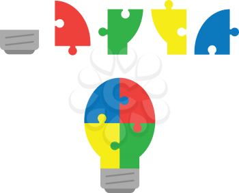 Vector parts of light bulb jigsaw puzzle and whole puzzle bulb