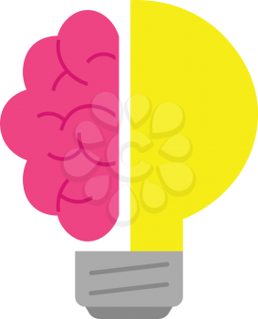 Vector pink brain and yellow light bulb.