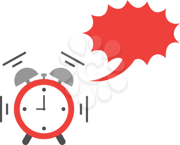 Vector of an alarm clock with red exclamation bubble and shaking and ringing at 9:00.