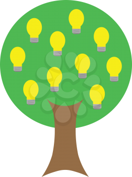 Vector tree with glowing yellow light bulbs.
