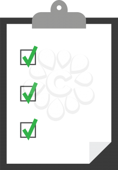 Vector black clipboard with white paper tick boxes green check marks.