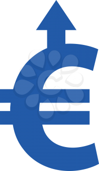 Vector blue euro symbol with arrow moving up.
