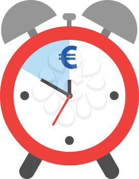 Vector of an alarm clock with blue euro symbol.
