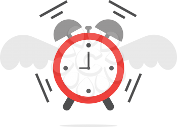 Vector of an alarm clock shaking and ringing with wings.