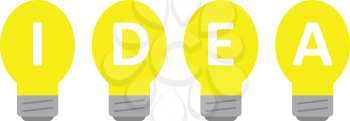 Four vector glowing yellow light bulbs spelling idea.