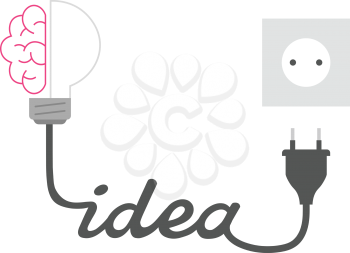 Vector pink brain and grey light bulb with idea text unplugged.