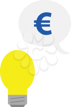 Vector yellow light bulb with grey speech bubble and blue euro symbol.