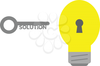 Vector yellow light bulb with solution key.