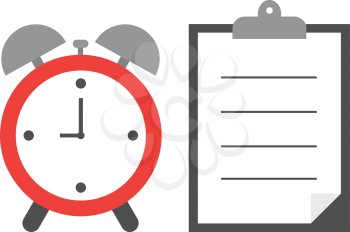 Vector of an alarm clock with clipboard and lined paper.