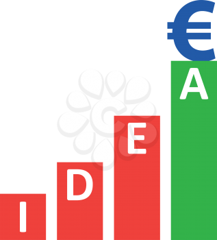 Three red, one green bar graph spelling idea with euro symbol.