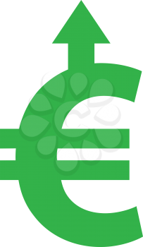 Vector green euro symbol with arrow moving up.