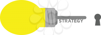 Vector yellow light bulb with grey strategy key and keyhole.