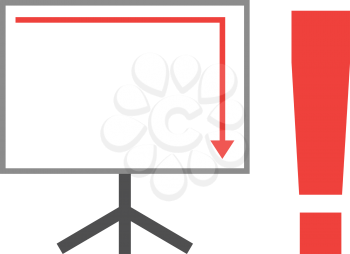 Vector white board with red arrow flat up and down with red exclamation mark.