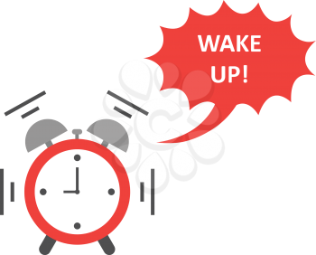 Vector of an alarm clock with red exclamation bubble include wake up text and shaking and ringing at 9:00.