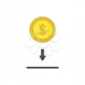 Flat design style vector illustration concept of putting and saving dollar coin money symbol icon into the moneybox hole on white background.