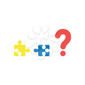 Vector illustration concept of yellow and blue puzzle pieces that are incompatible with each other with red question mark icon on white background with flat design style.