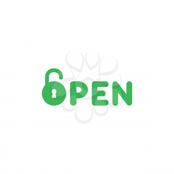 Flat design style vector illustration concept of green open text with green padlock icon on white background.