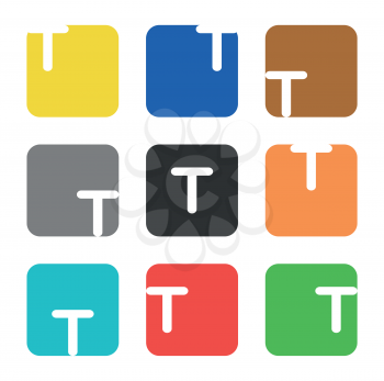 Vector logo element. The letter T is in a square shape with rounded edges and different colors.