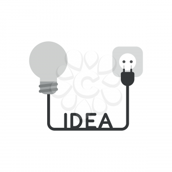 Vector illustration icon concept of grey light bulb with idea cable, plug and outlet.