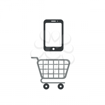Vector illustration icon concept of smartphone with shopping cart.