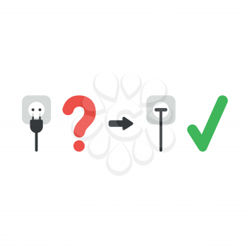 Vector illustration icon concept of plug plugged into outlet with check mark and question mark.