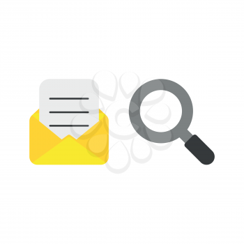 Vector illustration icon concept of mail envelope and written paper with magnifying glass.