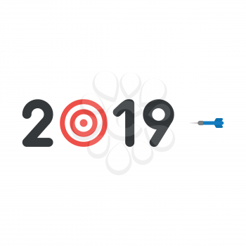Vector illustration icon concept of year of 2019 with bulls eye and dart.